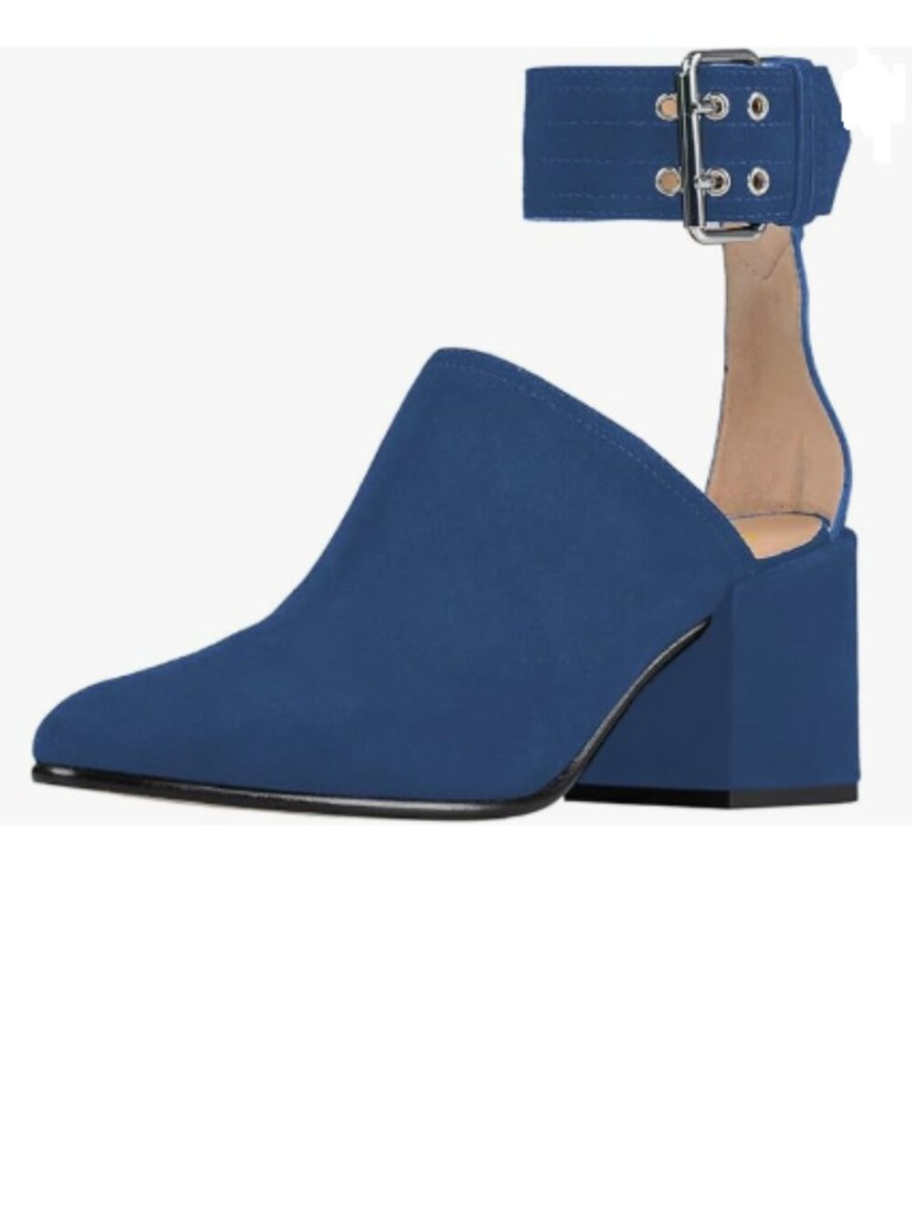 YDN Blue Almond Toe Ankle Buckled Strap Pumps Comfy Block Heels Dressy Shoes